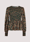 Paisley Puff Sleeve Smocked Top, Green, large