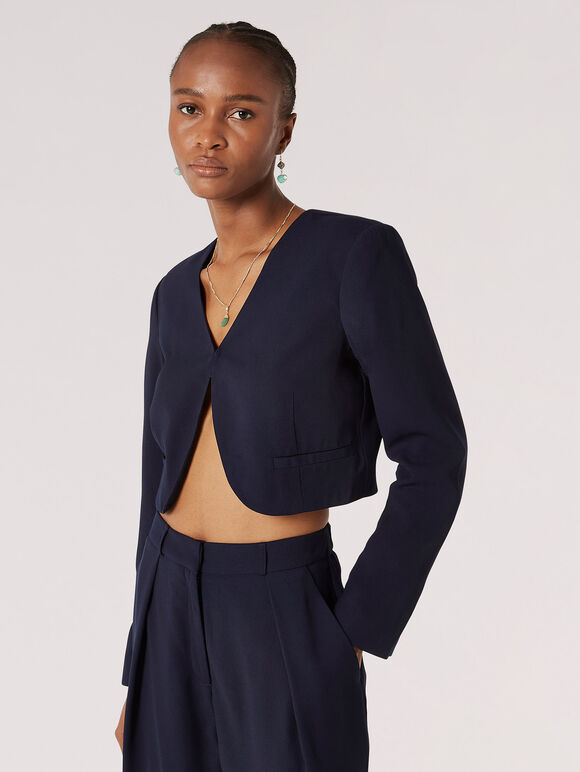 Cropped Bolero Jacket, Navy, large