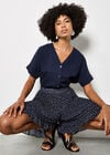 Spot Chiffon Plisse Mini Shorts, Navy, large
