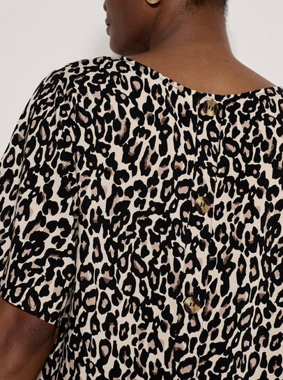 Button Back Animal Print Woven T-Shirt