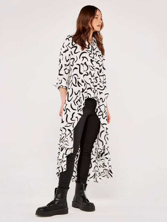 Abstract Print Shirt, White, large