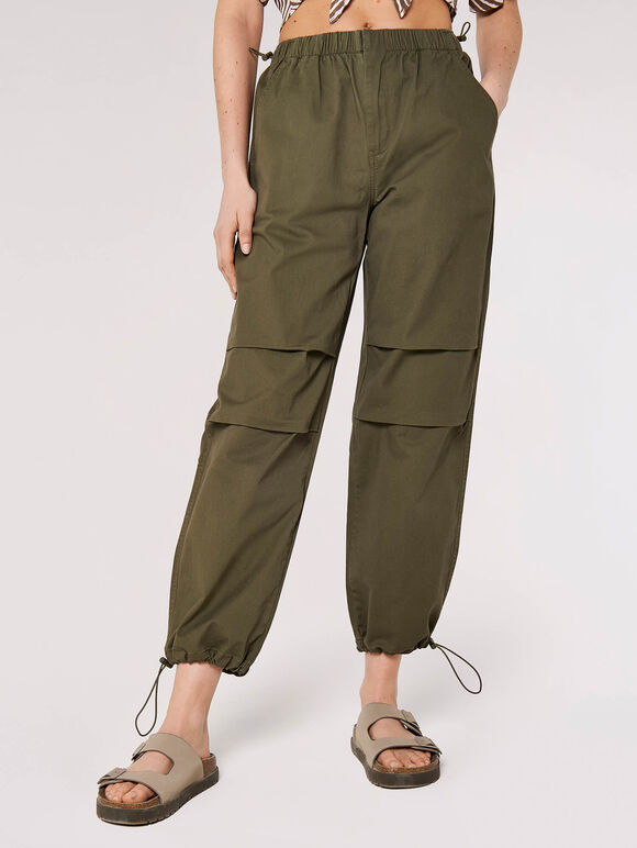 Pleat Tie Cargo Trousers, Khaki, large