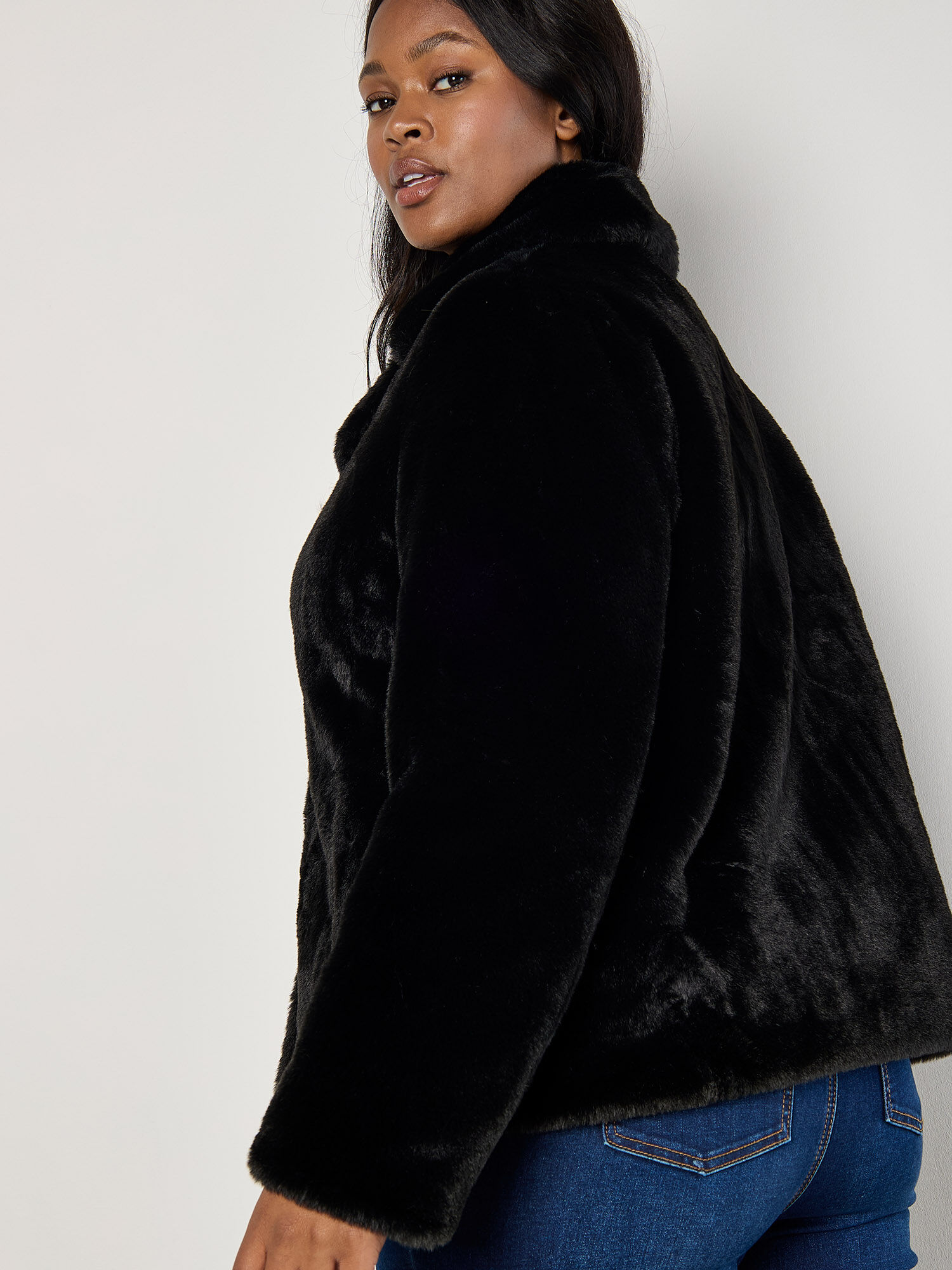 Curve Faux Fur Short Jacket | Apricot Clothing