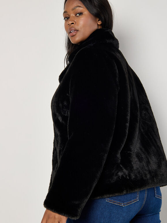 Curve Faux Fur Short Jacket, Black, large