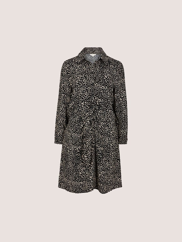 Irregular Spot Crepe Shirt Mini Dress, Black, large
