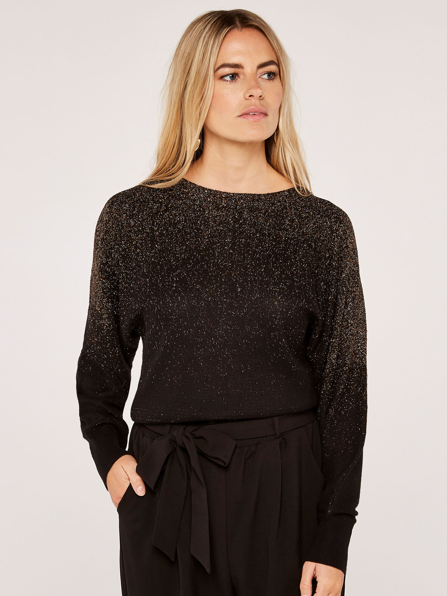 Lurex Ombre Batwing Jumper Apricot Clothing