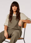 Linen Blend Relaxed Fit Dungarees, Khaki, large