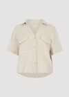 Textured Cotton Boxy Shirt, Stone, large