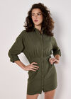 Fitted Twill Shirt Mini Dress, Khaki, large