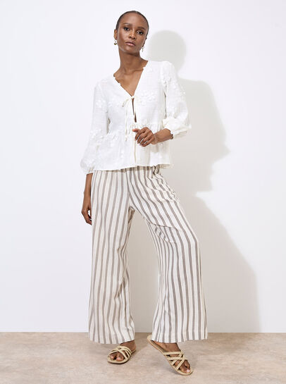 Floral Applique Tie Front Top