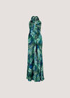 Tropical Leaf Satin Maxi Dress, Navy, large