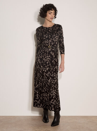 Jersey Knit Leopard Print Maxi Dress