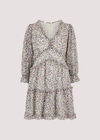 Floral Ruffle Tiered Dress, Cream, large