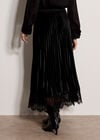 Pleated Velvet Lace Trim Midi Skirt, Black, large