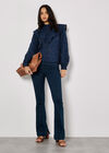Embroidered Cotton Ruffle Blouse, Navy, large