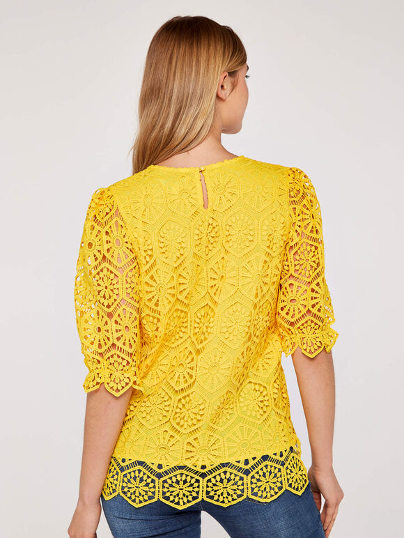 Geometric Lace Top, Yellow, large