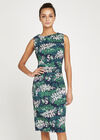 Fern Springs Print In Side Ruched Dress, Navy, large