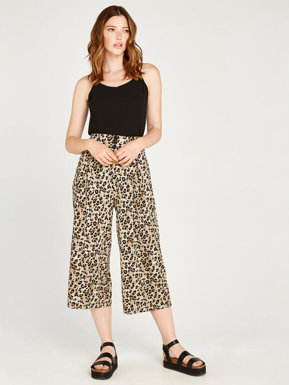 Cheetah 3 Btn Pleated Culottes, Stone - Beige, large