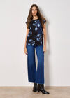 Floral Print Woven T-Shirt, Navy, large