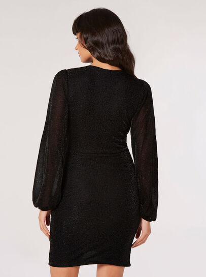 Metallic Mesh Wrap Mini Dress
