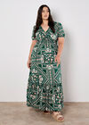 Scarf Print Smocked Maxi Dress, Green, large