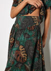 Tropical Leaf Print A-Line Midi Skirt, Green, large