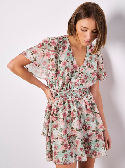 Watercolour Floral Chiffon Mini Dress