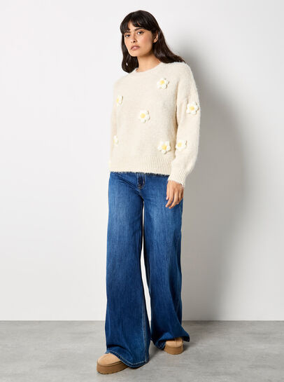3D Daisy Embellished Oversized Jumper