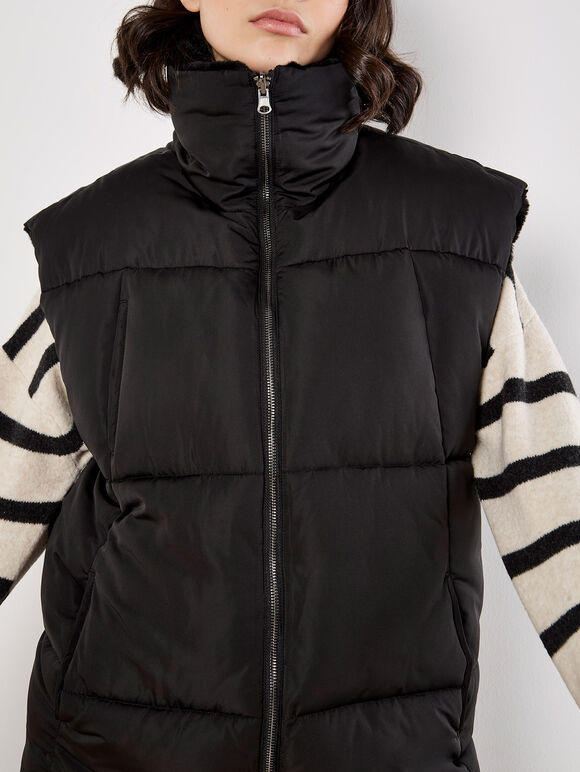 Reversible Oversized Puffer Gilet, Black, large