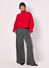 Ribbed Roll Neck Batwing Jumper, Red, large