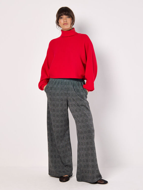 Ribbed Roll Neck Batwing Jumper, Red, large