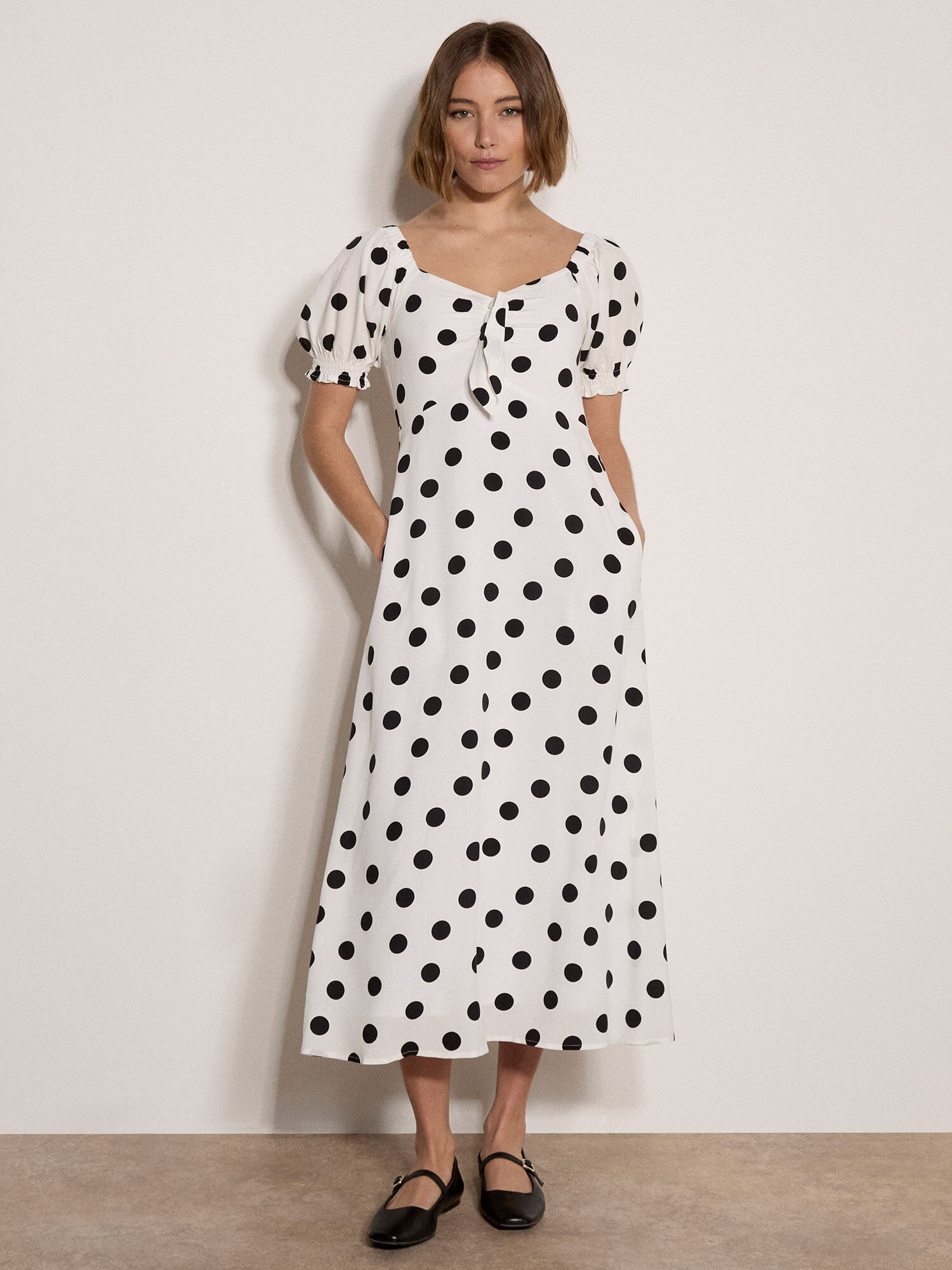 Polka Dot Bow Detail Midi Dress | Apricot Clothing