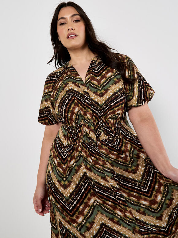 Curve Tie Dye Chevron Midi Dress, Rust, large