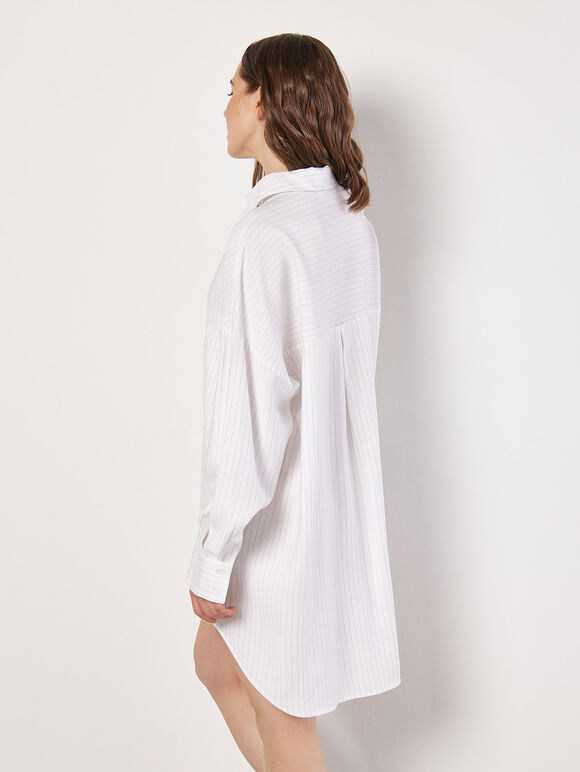 Pinstripe Oversized Shirt Mini Dress, White, large