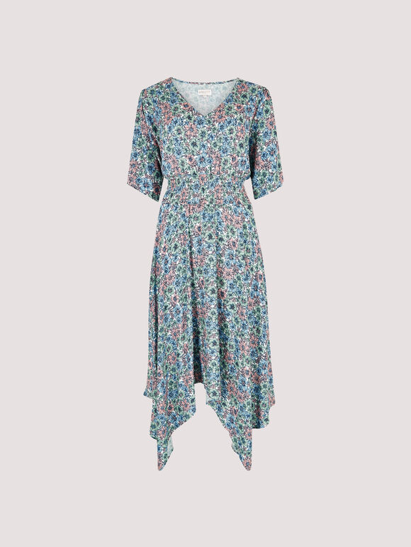 Floral Smock Dress, Blue, large
