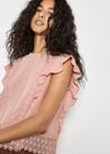 Ruffle Embroidered Cotton Top, Pink, large