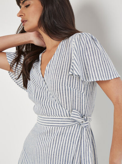 Oxford Stripe Wrap Midi Dress