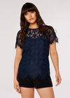 Guipure Scallop Lace Top, Navy, large