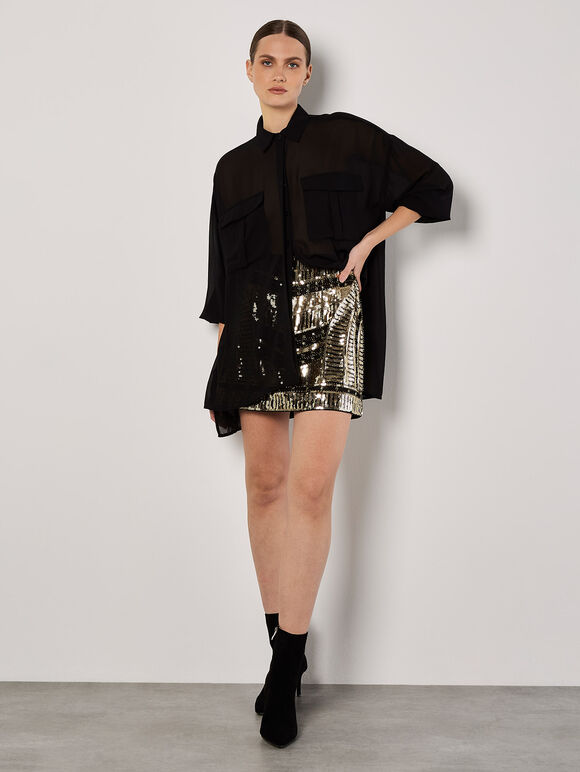 Sequin A-Line Mini Skirt, Yellow, large