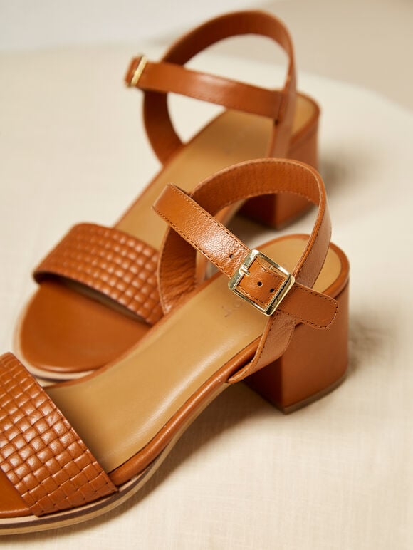 Strappy Leather sandals, Brown - Tan, large