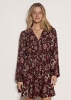 Folk Floral Mini Dress, Burgundy, large