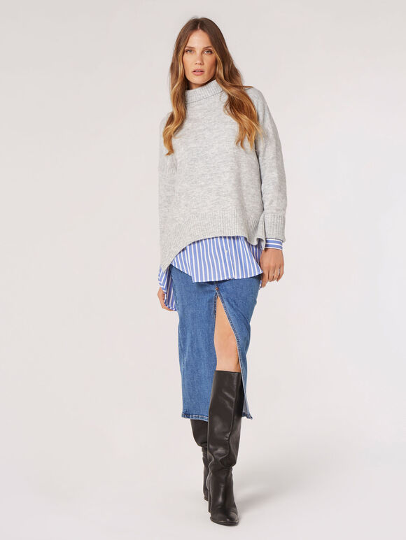 Oversized Boucle Jumper, Light Grey / Silver, large