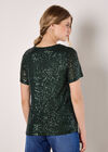Sequin Embellished T-Shirt, Green, large
