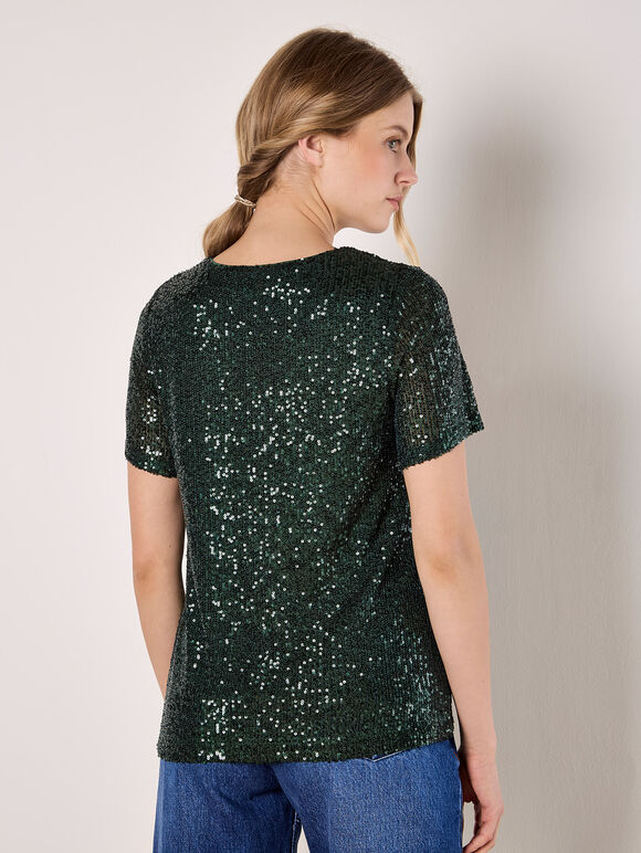 Sequin Embellished T-Shirt, Green, large