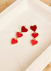Gold Tone Heart Drop Earrings, Red, large
