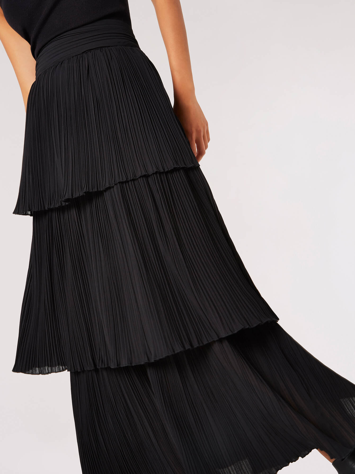 Plisse Cotton Tiered Maxi Skirt Apricot Clothing