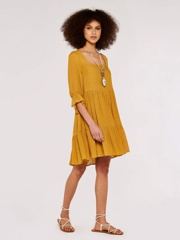 Milkmaid Tiered Dress, Mustard, large