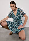 Blurred Floral Tiered Mini Dress, Blue, large