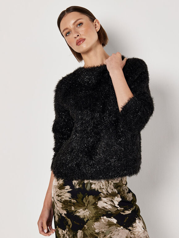 Soft Tinsel Shimmer Jumper, Black, large