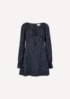 Polka Dot Milkmaid Mini Dress, Navy, large